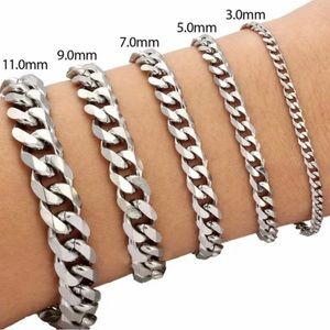 Silver Stainless Steel Miami Cuban Chain Links Bracelet for Men